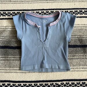 Urban Outfitters Blue & Pink Ribbed Tee Size XS